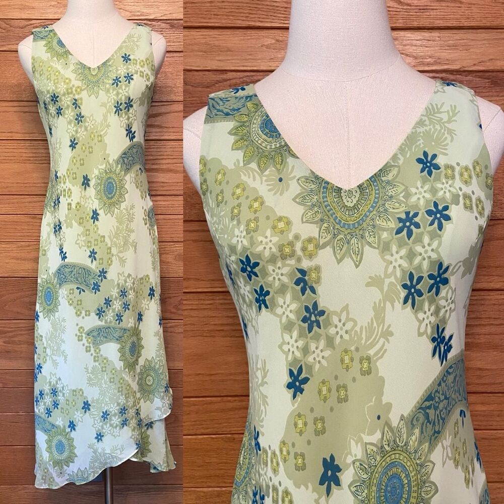 Y2K Studio 1 green paisley floral slip style midi dress